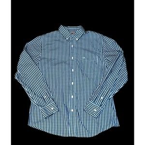 Mens Dockers Dress Shirt Size M Blue White Check Button Front Long Sleeve